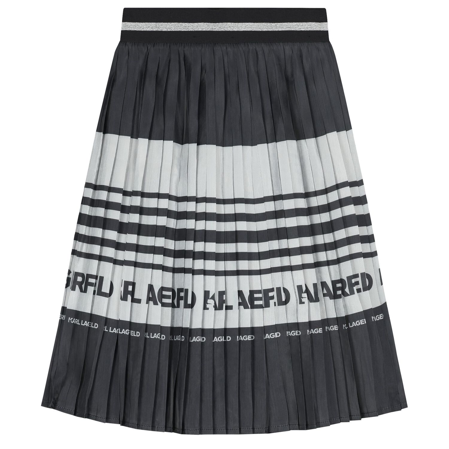 Girls Black & Silver Logo Pleated Skirt, 1, hi-res