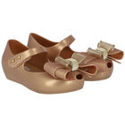Younger Girls Gold Bow Jelly Shoes, 2, hi-res