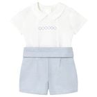 Baby Boys White & Blue Shorts Set, 1, hi-res