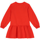 Girls Red Teddy Bear Logo Dress, 1, hi-res