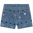 Girls Blue Denim Logo Shorts, 1, hi-res