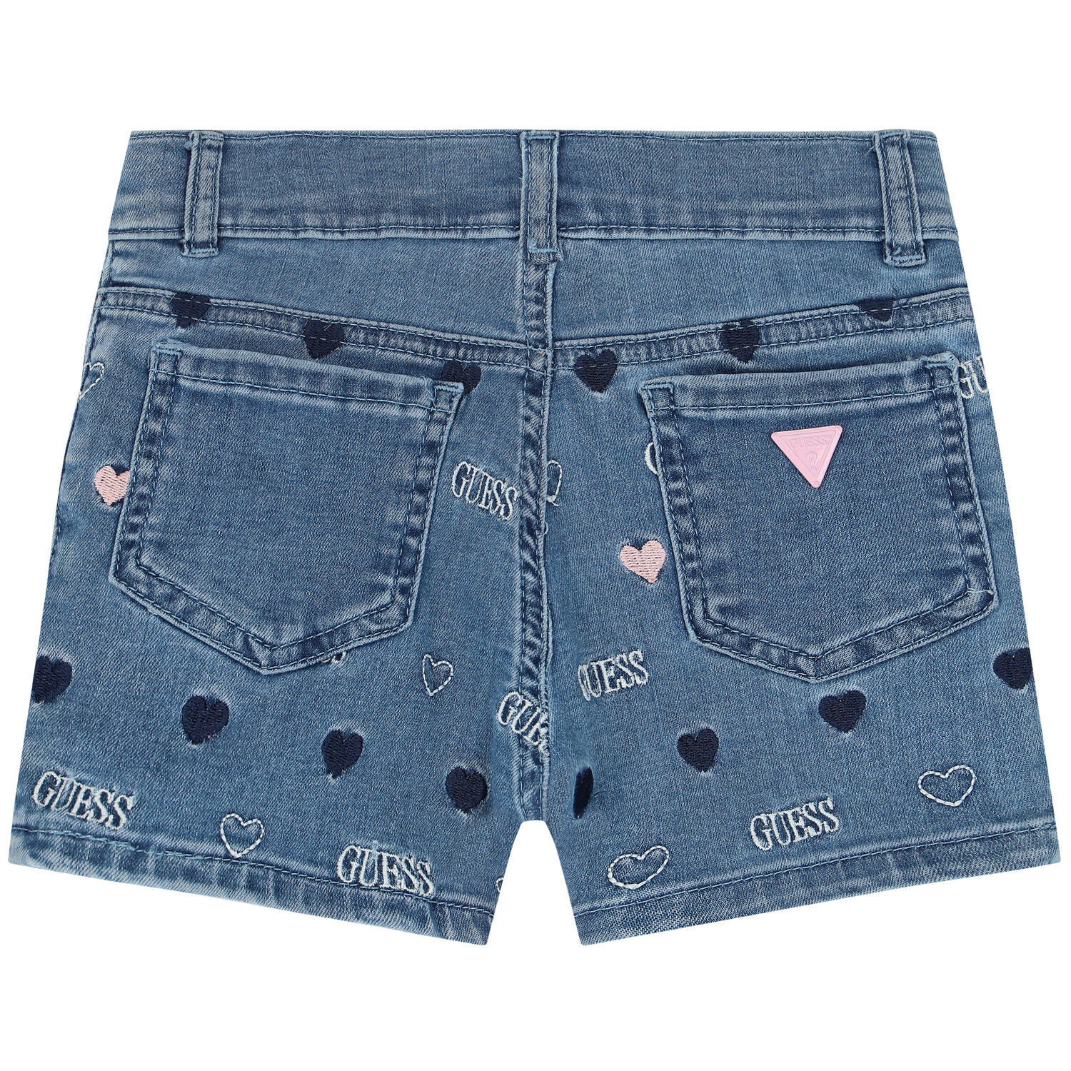 Girls Blue Denim Logo Shorts, 1, hi-res