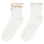 Girls White & Beige Bow & Pearl Socks ( 2-Pack ) , 2, hi-res