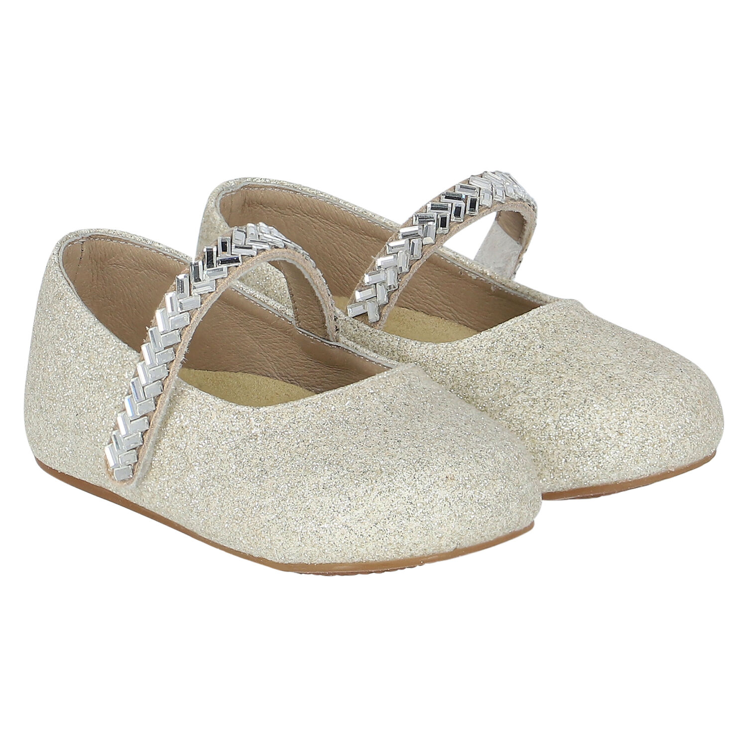 Baby Girls Ivory & Silver Glitter Shoes, 1, hi-res