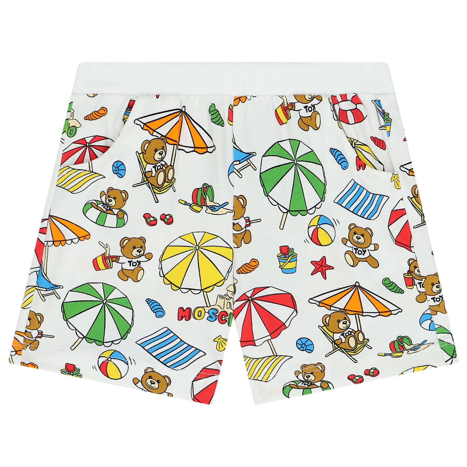 Yellow & White Teddy Bear Logo Shorts Set, 1, hi-res