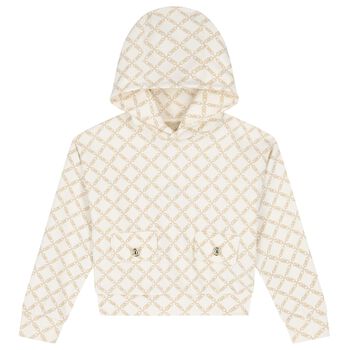 Girls Ivory Logo Hooded Top