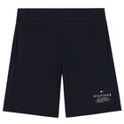 Boys Navy Blue Logo Shorts, 2, hi-res