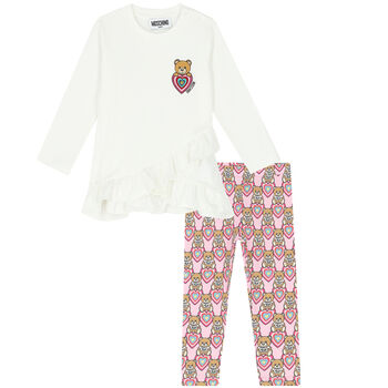 Younger Girls Ivory & Pink Leggings Set