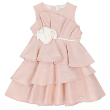 Girls Pink Flower Ruffled Dress