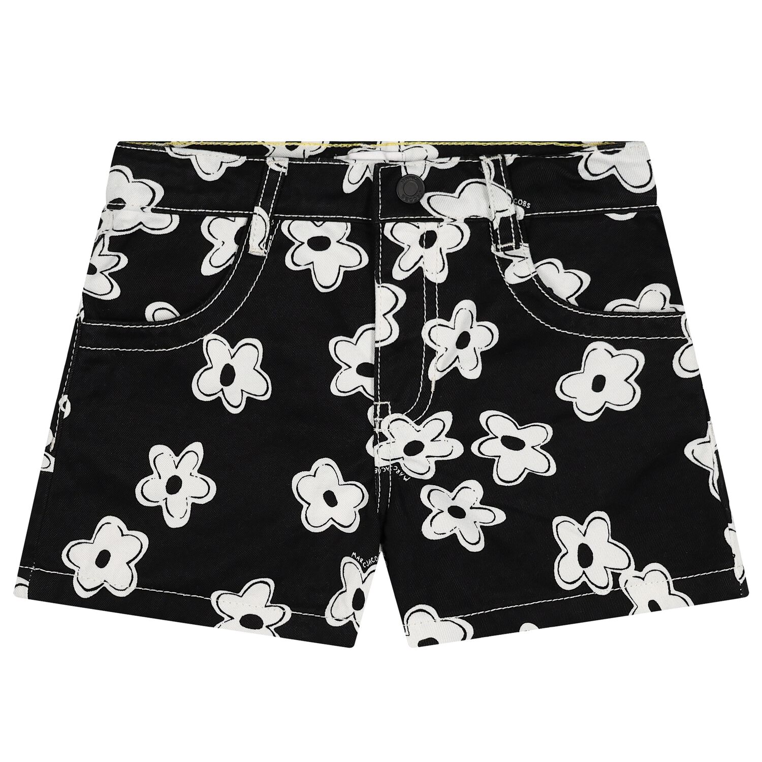 Girls Black Flower Shorts, 1, hi-res