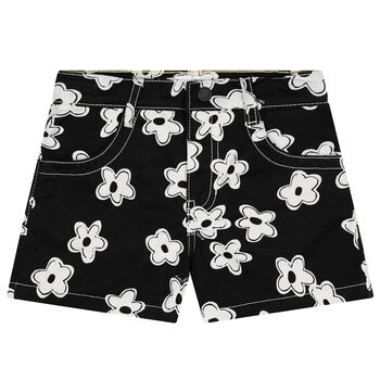 Girls Black Flower Shorts