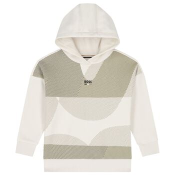 Boys Beige Logo Hooded Top