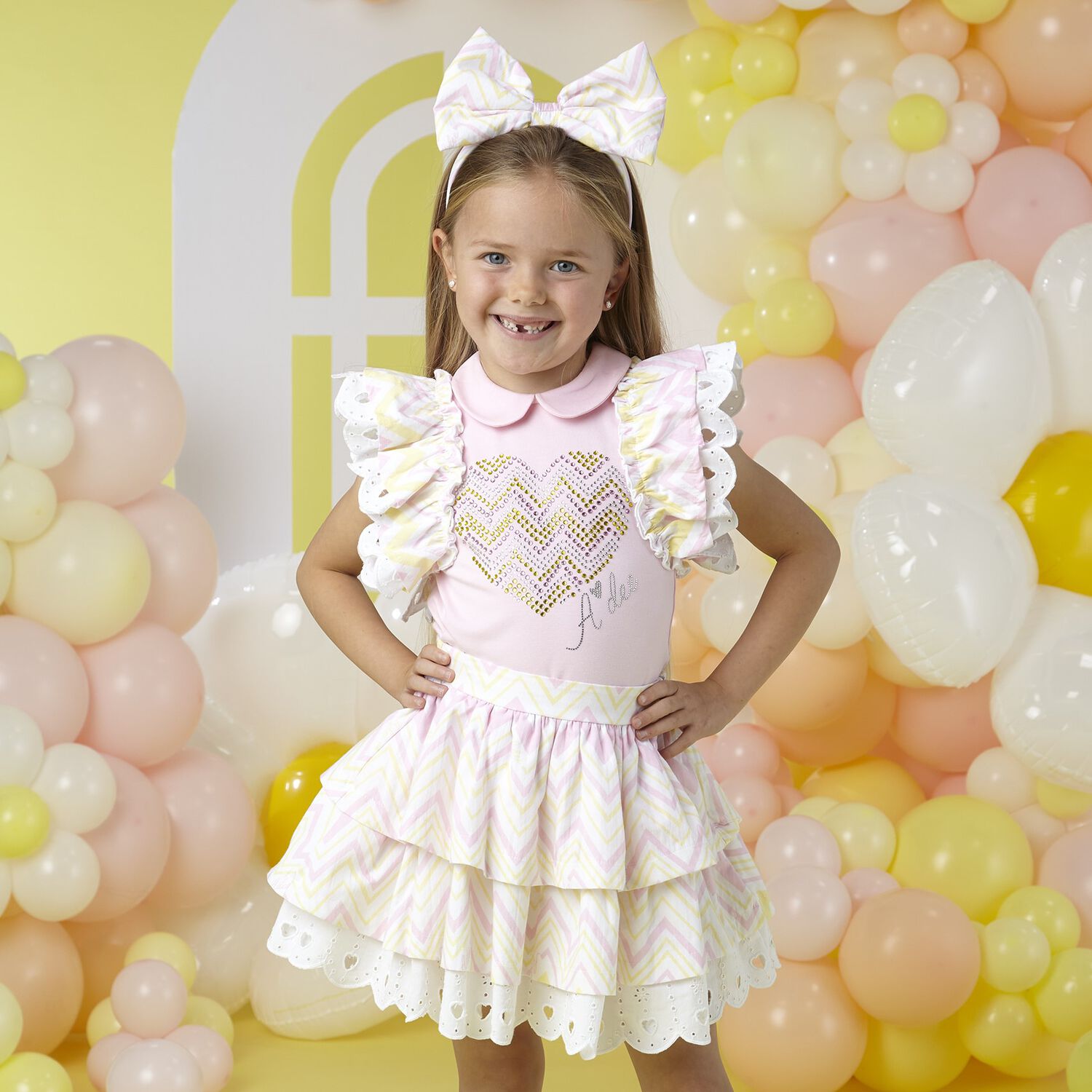 Girls Pink & White Heart Skirt Set, 1, hi-res