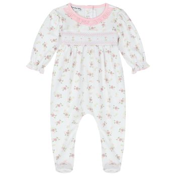 Baby Girls White & Pink Floral Babygrow