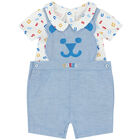 Baby Boys White & Blue Dungaree Set, 2, hi-res