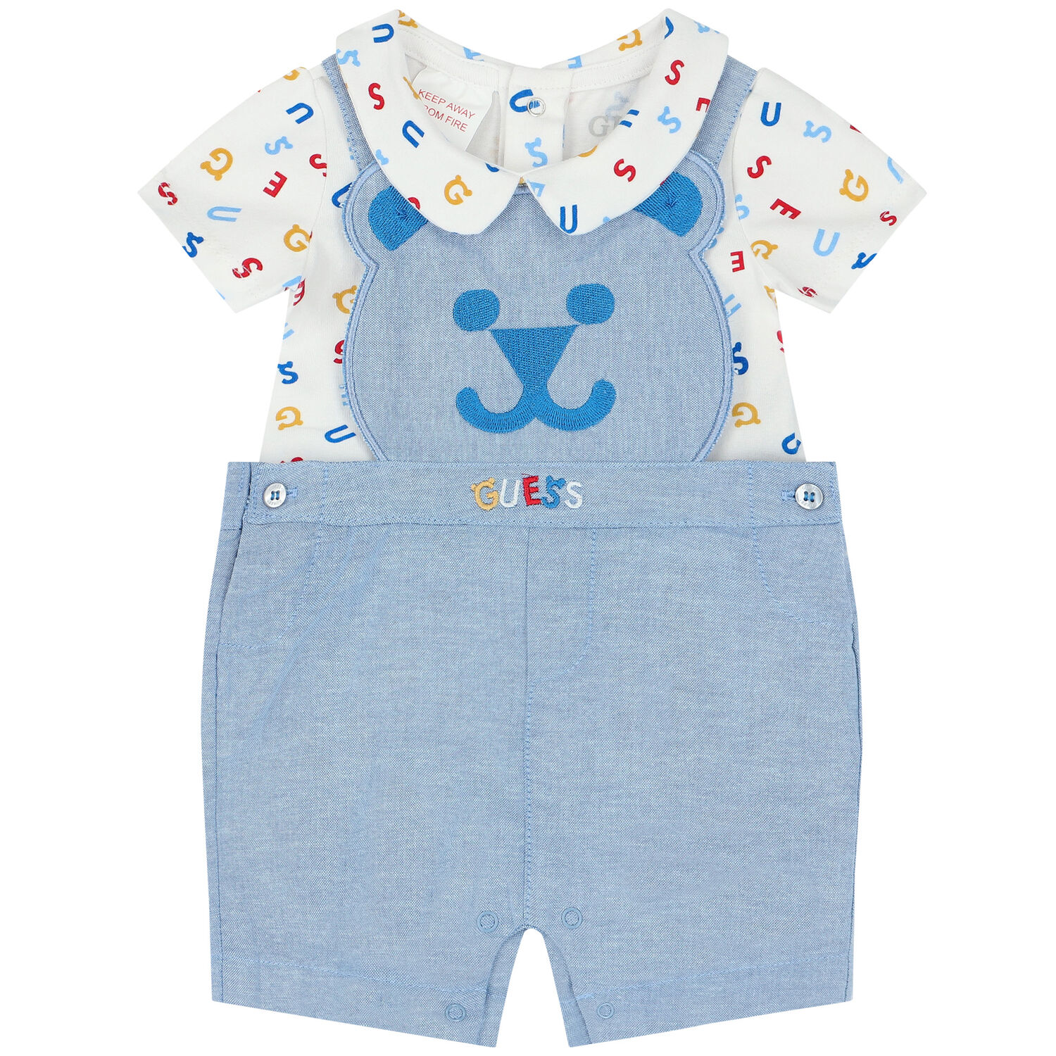 Baby Boys White & Blue Dungaree Set, 2, hi-res