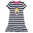 Girls White & Navy Blue Logo Dress, 1, hi-res