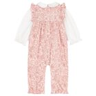 Baby Girls Pink & White Liberty Romper, 1, hi-res