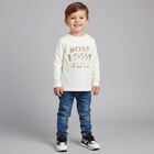 Younger Boys White Logo Long Sleeve Top, 4, hi-res