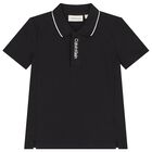 Boys Black Logo Polo Shirt, 1, hi-res