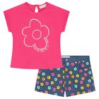 Girls Pink & Denim Logo Shorts Set, 1, hi-res