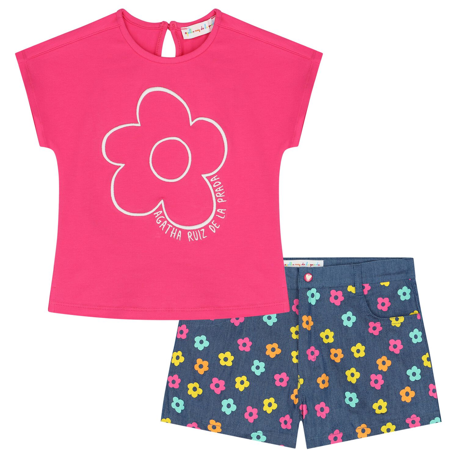 Girls Pink & Denim Logo Shorts Set, 1, hi-res image number null