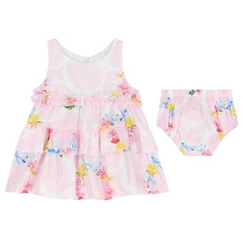 Baby Girls Pink Ruffled Floral Dress Set