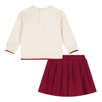 Baby Ivory & Burgundy Teddy Bear Skirt Set