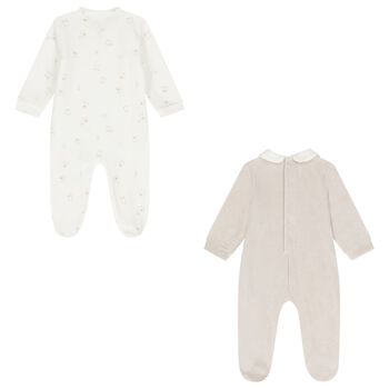 White & Beige Logo Babygrow ( 2-Pack )