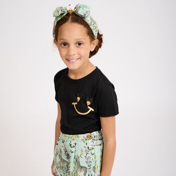 Girls Black Happy Face T-Shirt