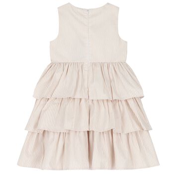 Girls White & Beige Striped Dress