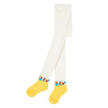 Younger Girls Ivory & Yellow Logo Tights