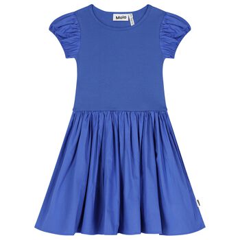 Girls Blue Puffed Sleeve Dress