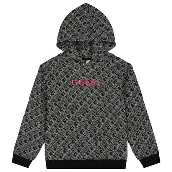 Girls Black Logo Hooded Top
