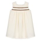 Younger Girls Beige Web Striped Dress, 1, hi-res