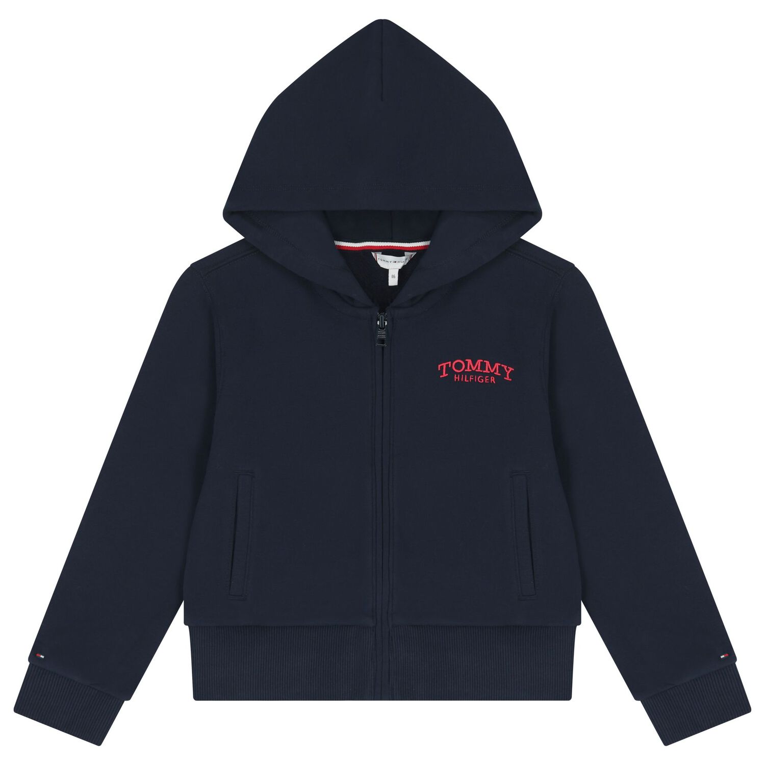 Girls Navy Blue Logo Hooded Zip Up Top, 1, hi-res