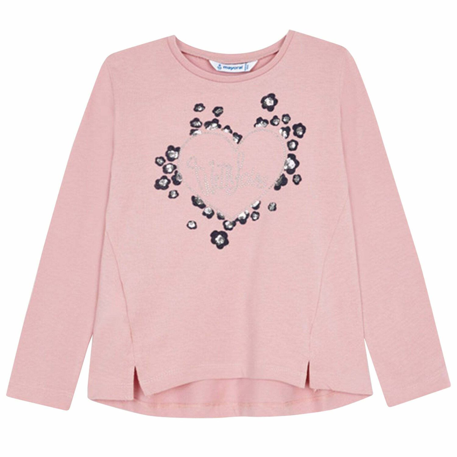 Girls Pink Heart Long Sleeve Top, 3, hi-res image number null