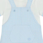 Baby Boys Blue & White Gingham Dungaree Romper, 1, hi-res