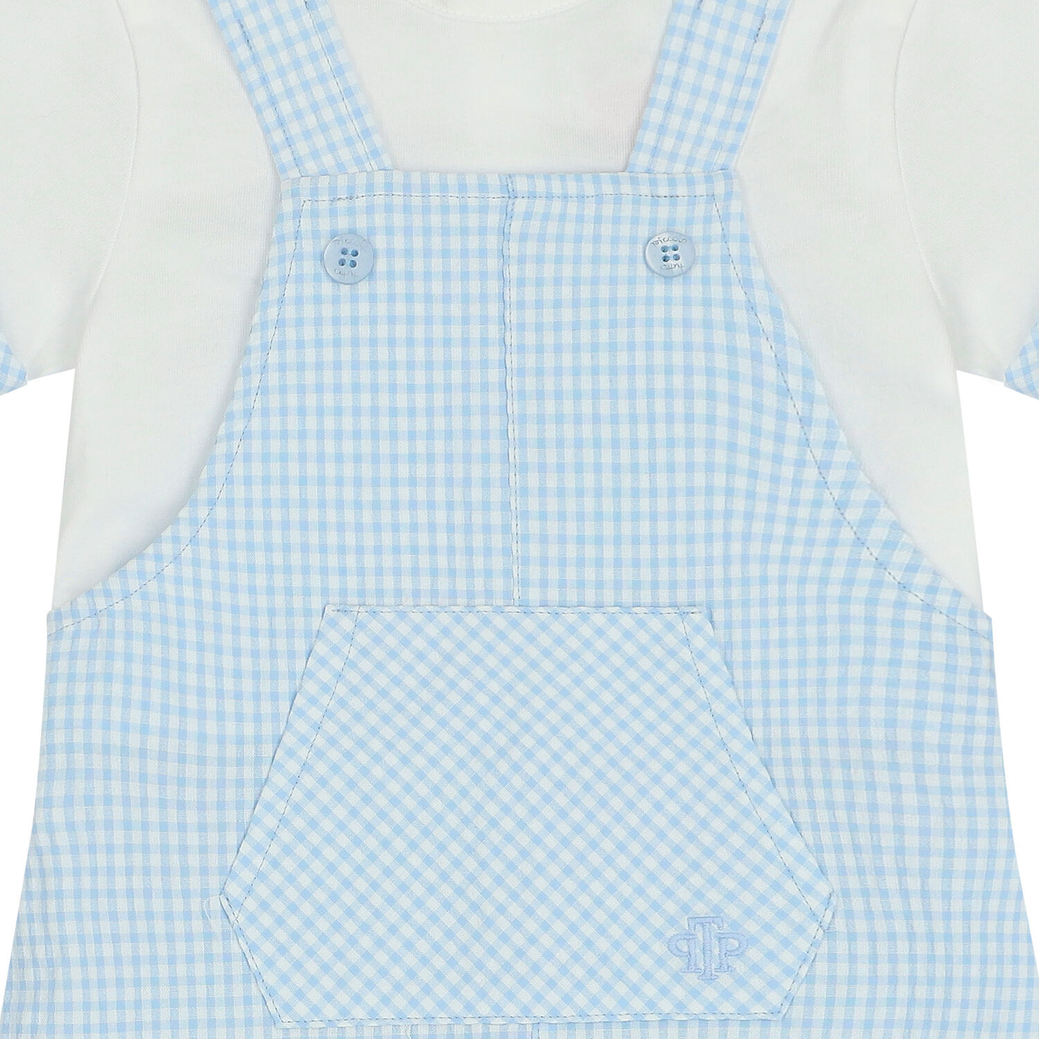 Baby Boys Blue & White Gingham Dungaree Romper, 1, hi-res