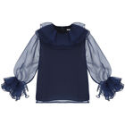 Girls Navy Blue & Green Floral Skirt Set, 1, hi-res