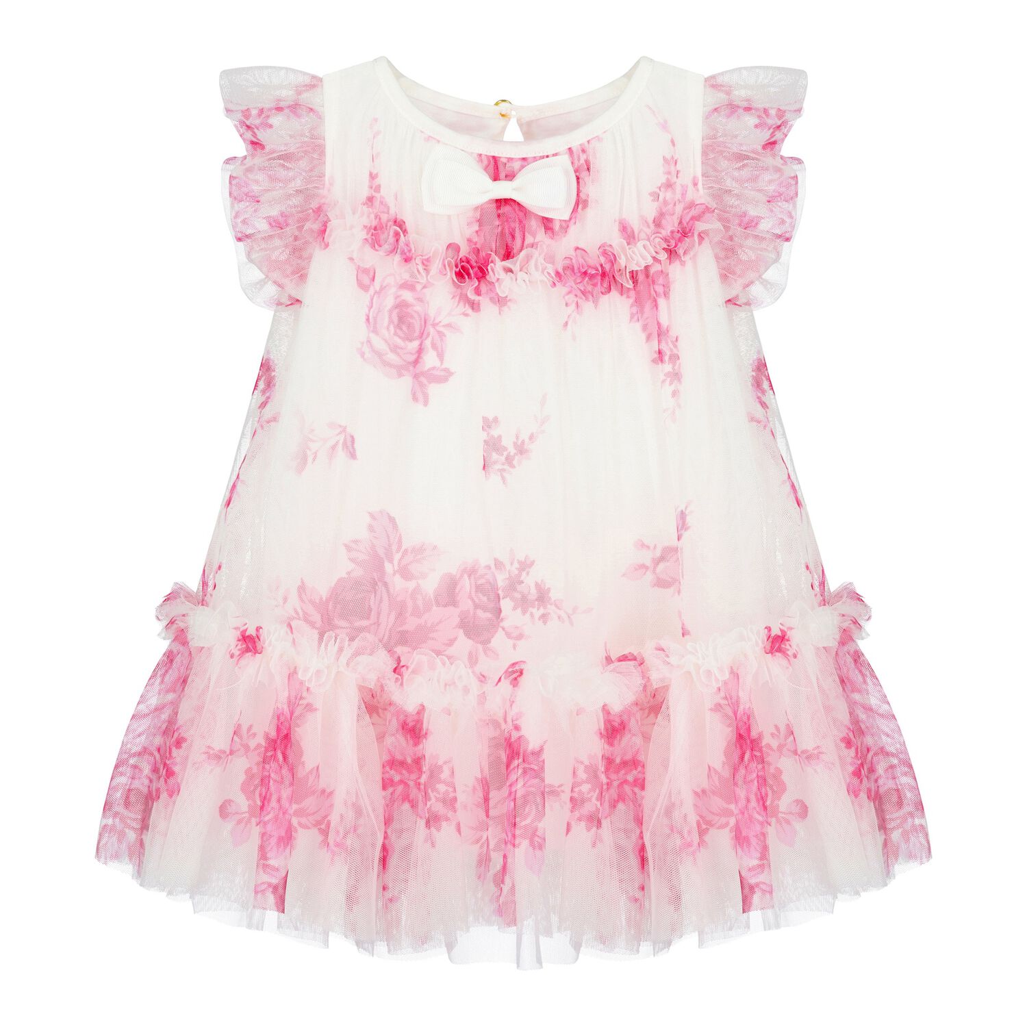 Baby Girls White & Pink Rose Tulle Dress, 4, hi-res image number null