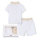 Baby Boys White & Beige Knitted Shorts Set, 1, hi-res