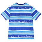 Boys Blue Striped Cotton Logo T-Shirt, 1, hi-res