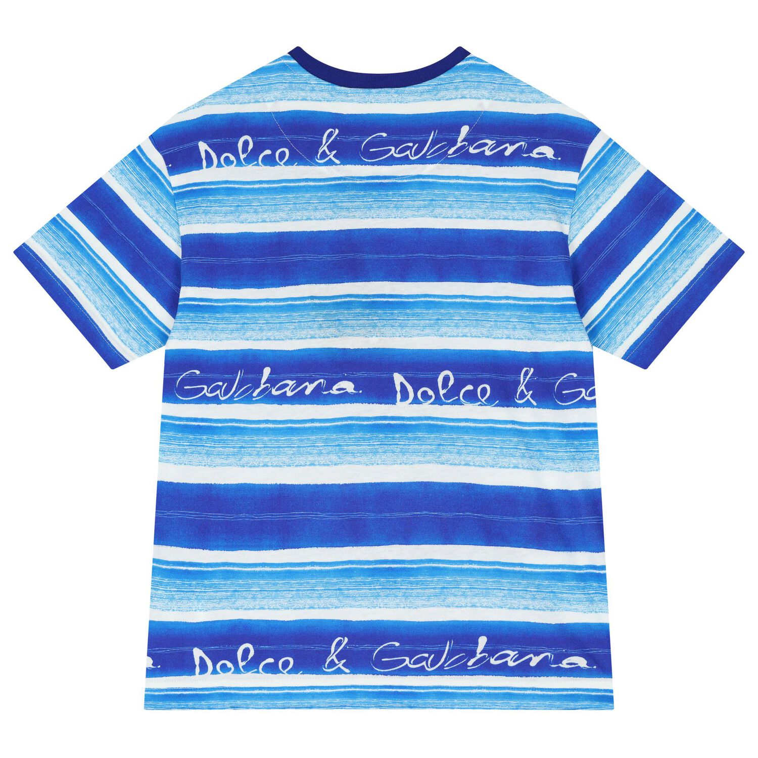 Boys Blue Striped Cotton Logo T-Shirt, 1, hi-res image number null