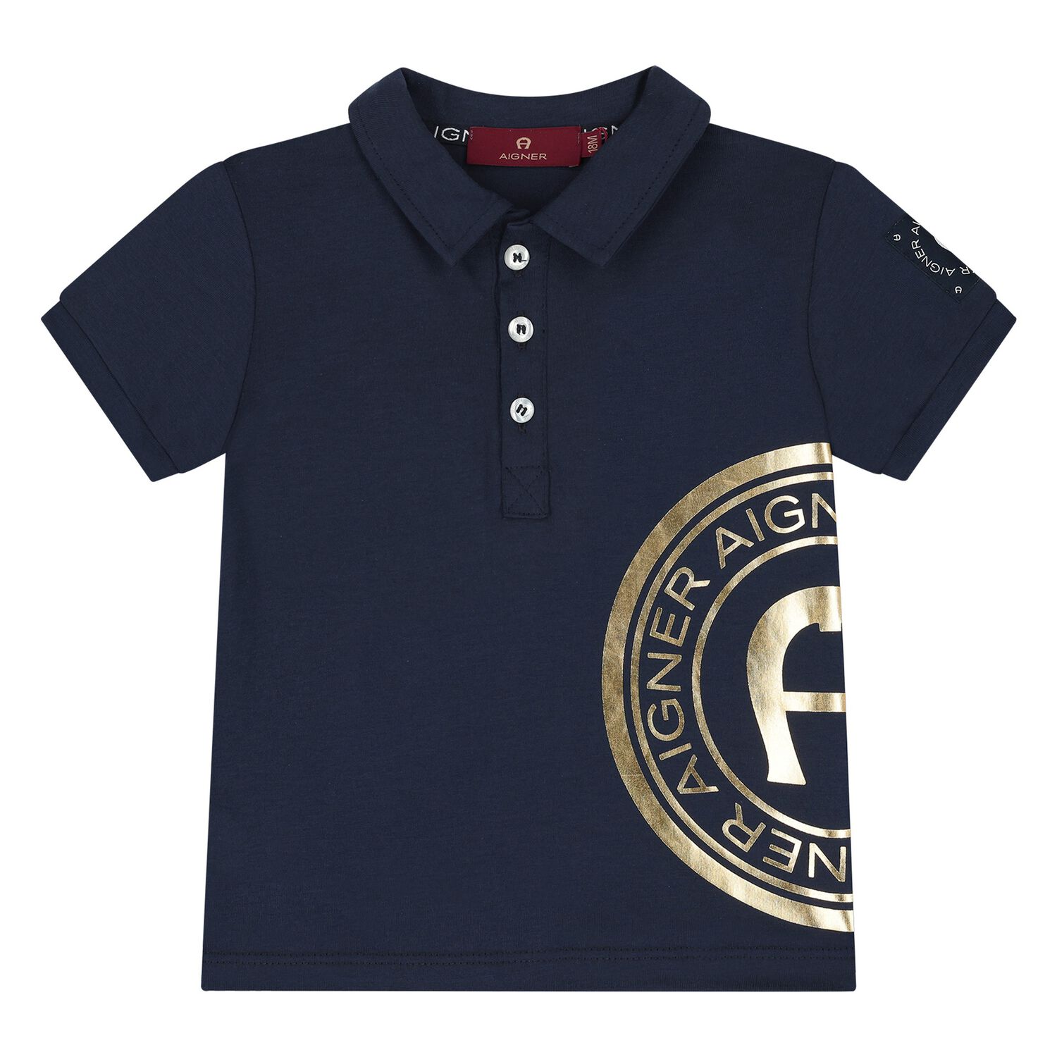 Younger Boys Navy Blue & Gold Polo Shirt, 2, hi-res