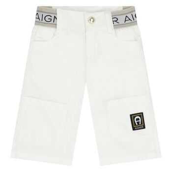 Younger Boys White Logo Shorts