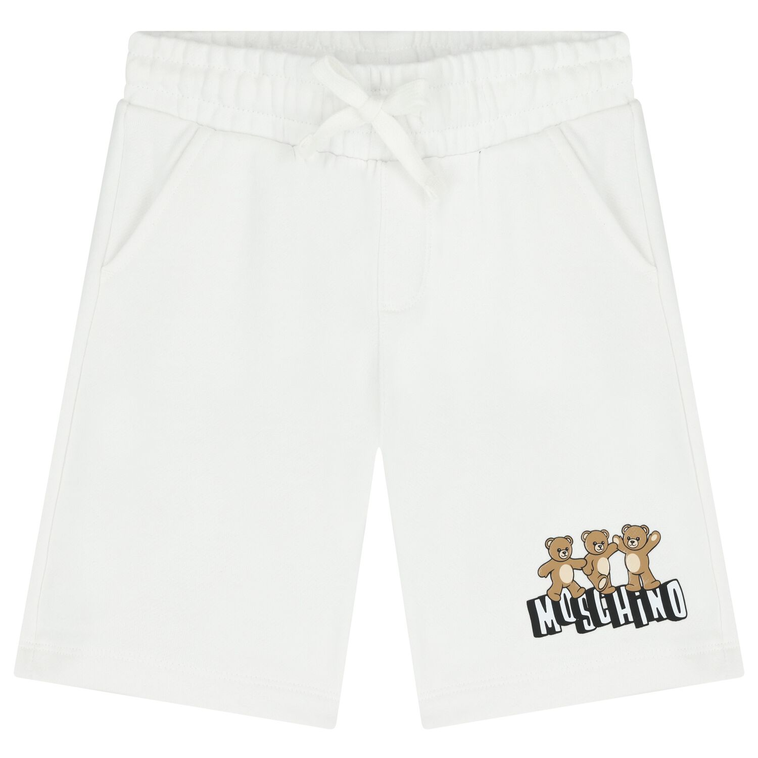 Boys White Teddy Bear Logo Shorts, 1, hi-res