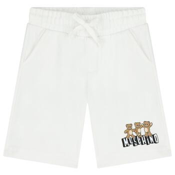 Boys White Teddy Bear Logo Shorts