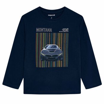 Boys Navy Car Long Sleeve Top