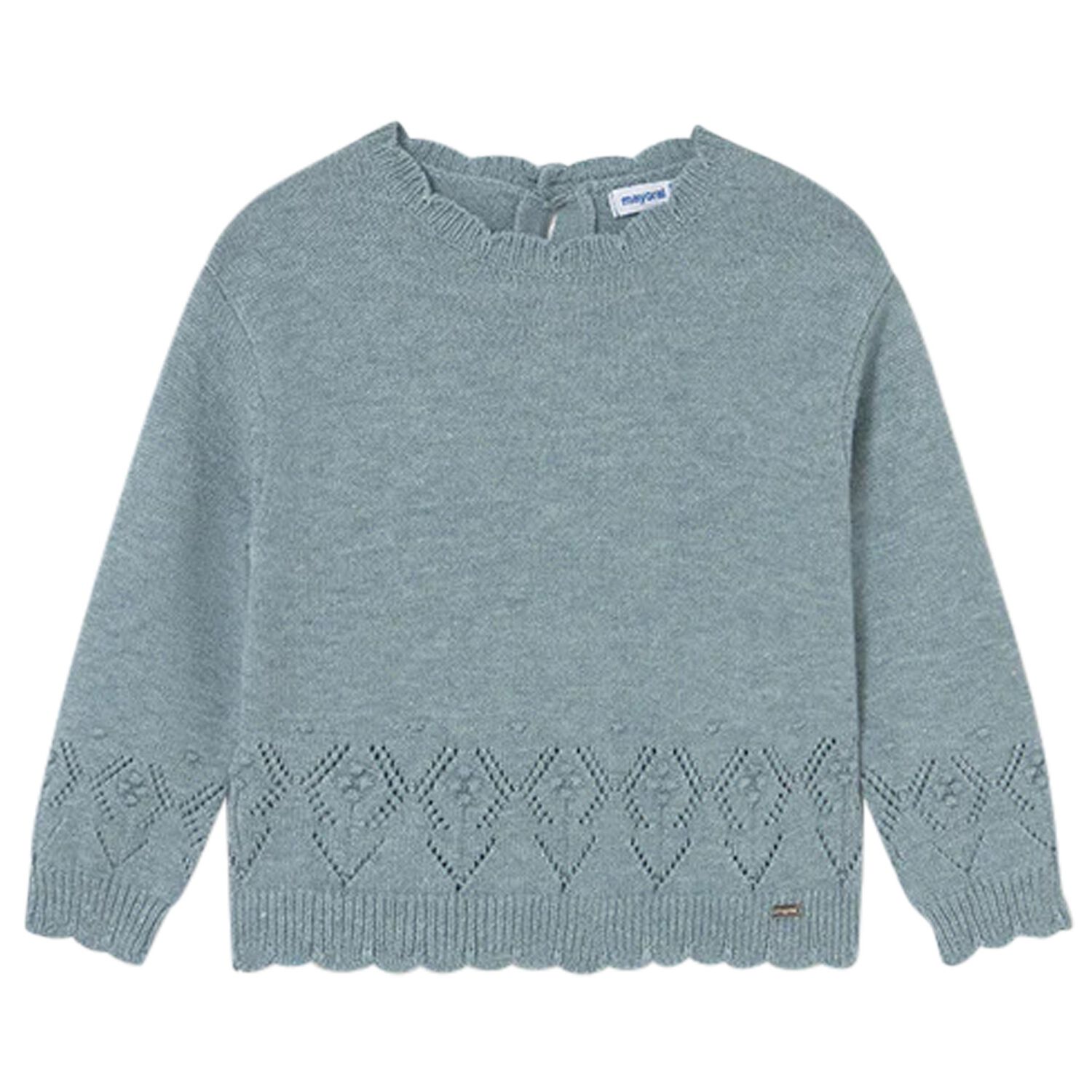 Younger Girls Blue Knitted Jumper, 1, hi-res